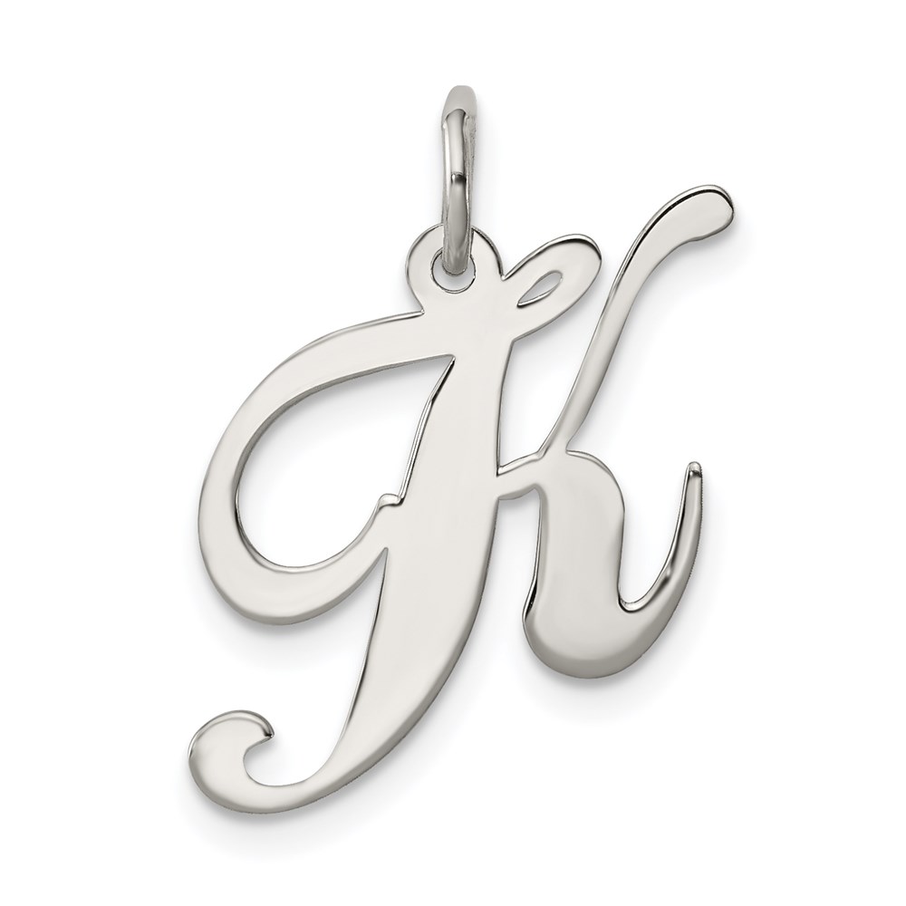 QC5088K.jpg Sterling Silver Rhodium-plated Fancy Script Letter K Initial Charm - Image 1