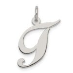 Sterling Silver Rhodium-plated Fancy Script Letter T Initial Charm