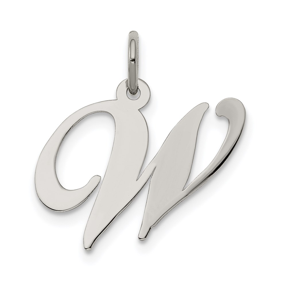 QC5088W.jpg Sterling Silver Rhodium-plated Fancy Script Letter W Initial Charm - Image 1
