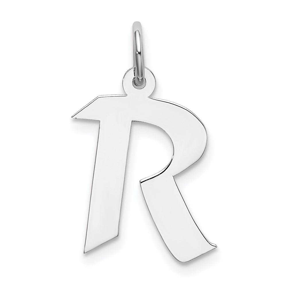 QC5089R.jpg Sterling Silver Rhodium-plated Artisan Block Letter R Initial Charm - Image 1
