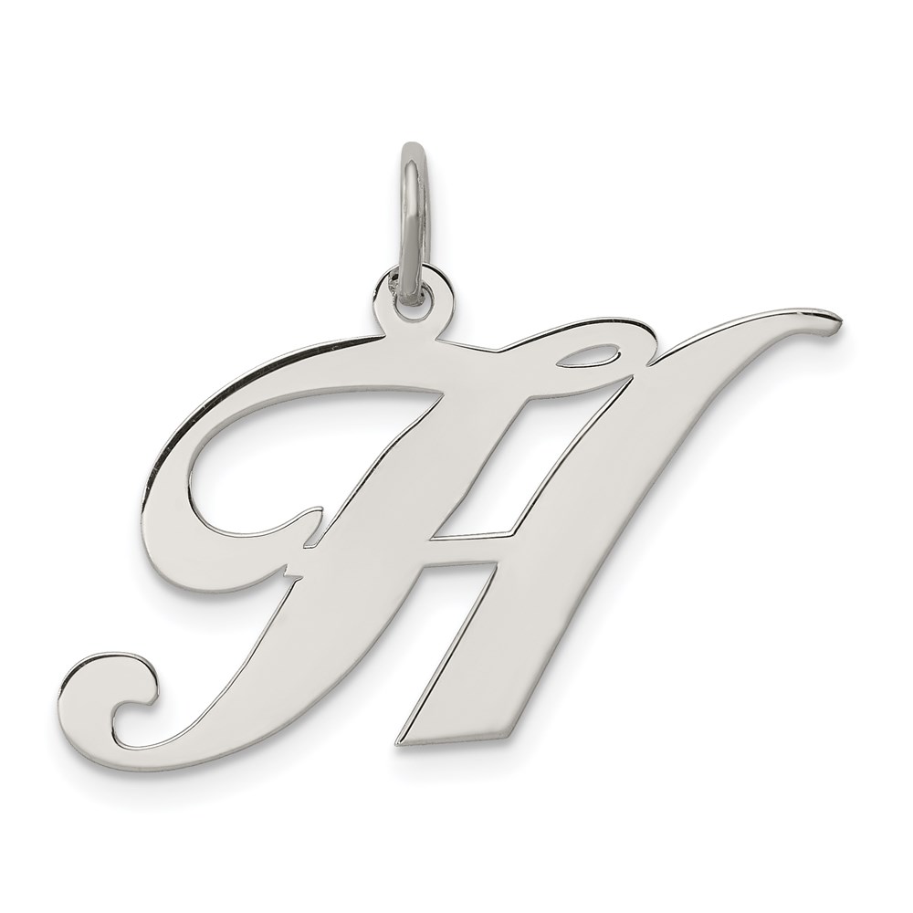 QC5090H.jpg Sterling Silver Rhodium-plated Fancy Script Letter H Initial Charm - Image 1