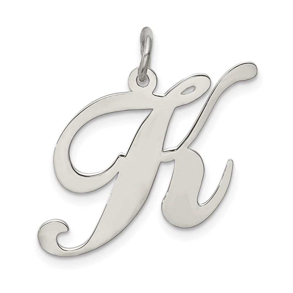 QC5090K.jpg Sterling Silver Rhodium-plated Fancy Script Letter K Initial Charm - Image 1