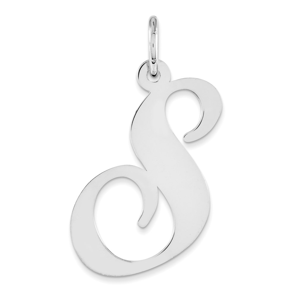 QC5090S.jpg Sterling Silver Rhodium-plated Fancy Script Letter S Initial Charm - Image 1