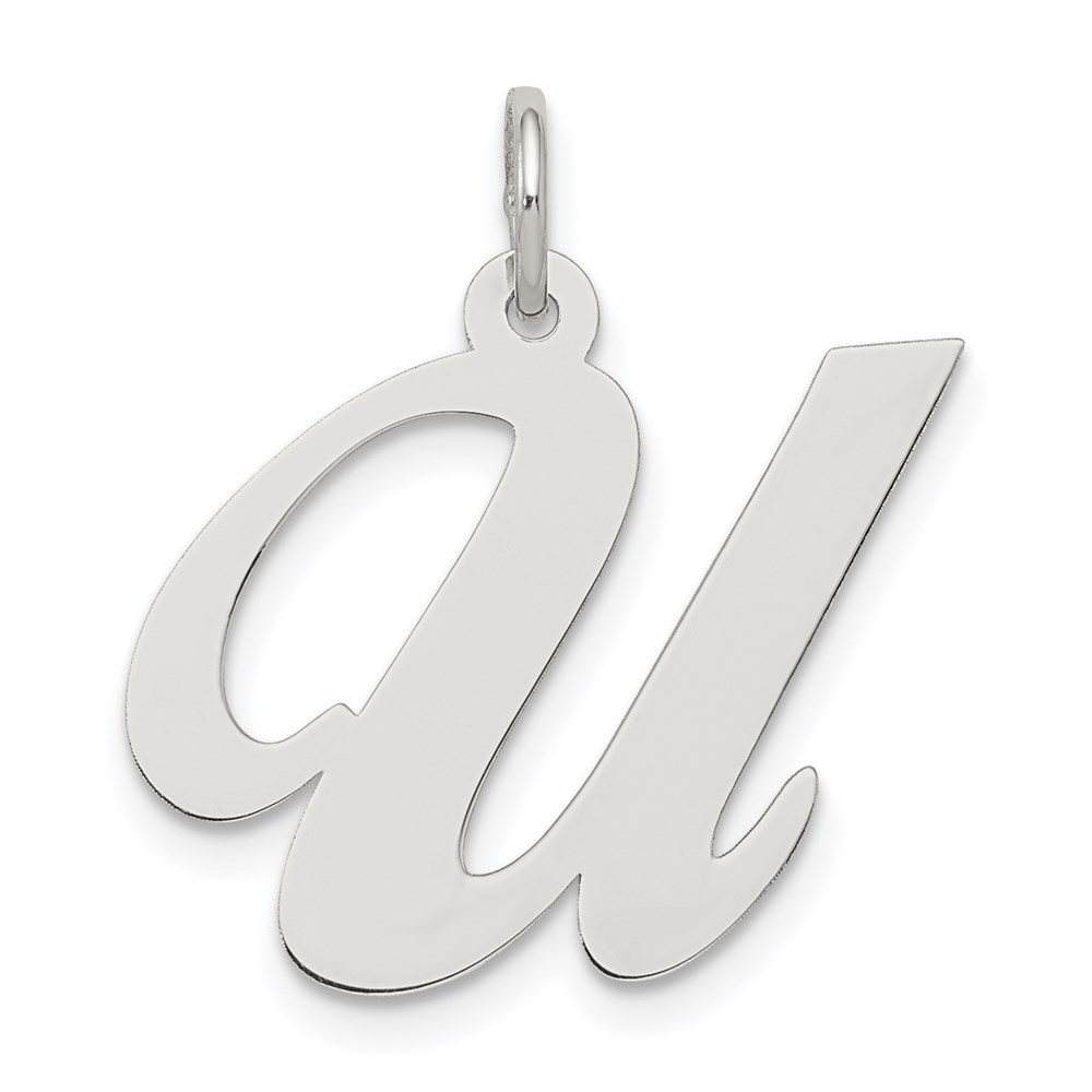 QC5090U.jpg Sterling Silver Rhodium-plated Fancy Script Letter U Initial Charm - Image 1