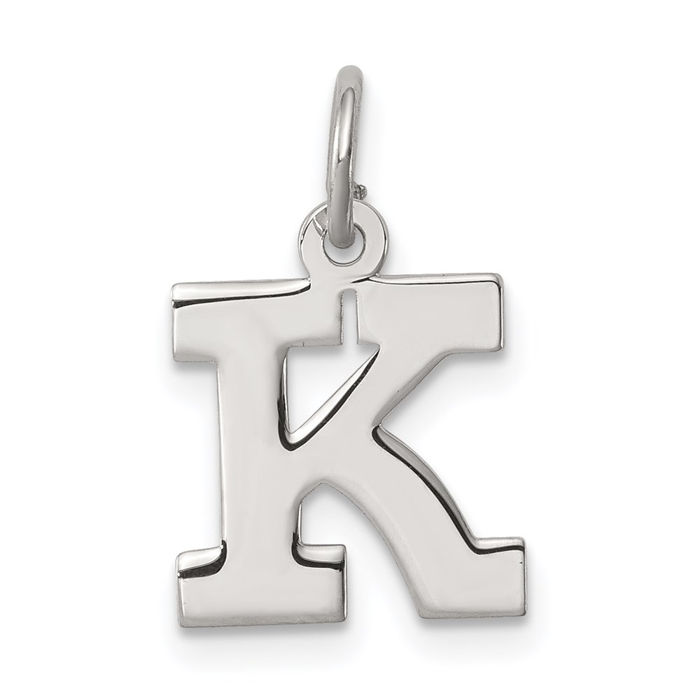 QC5093K.jpg Sterling Silver Rhodium-plated Block Letter K Initial Charm - Image 1