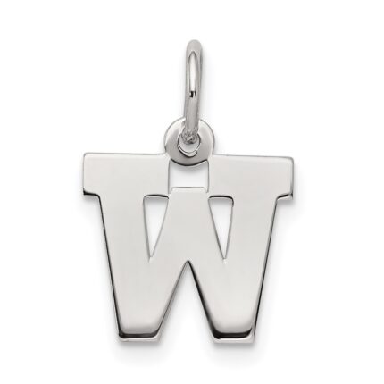 Sterling Silver Rhodium-plated Block Letter W Initial Charm
