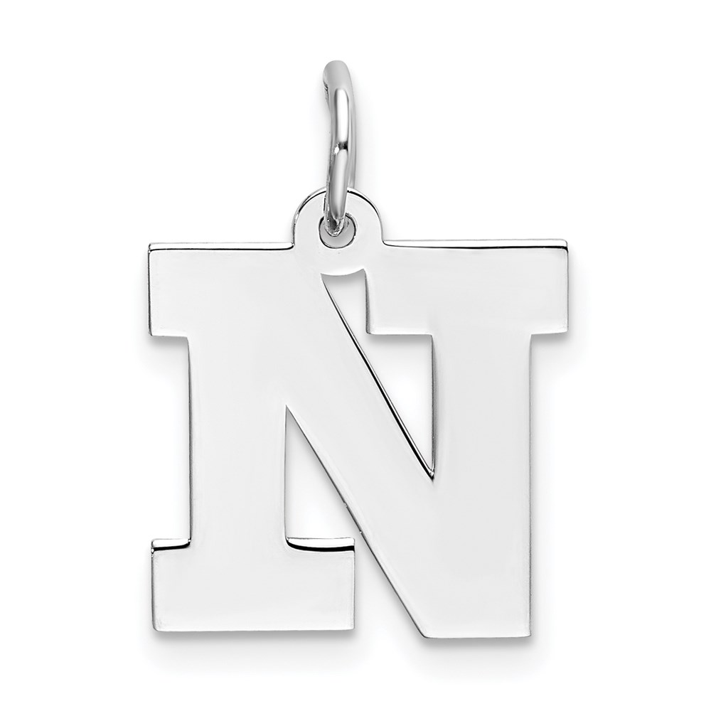 QC5095N.jpg Sterling Silver Rhodium-plated Block Letter N Initial Charm - Image 1