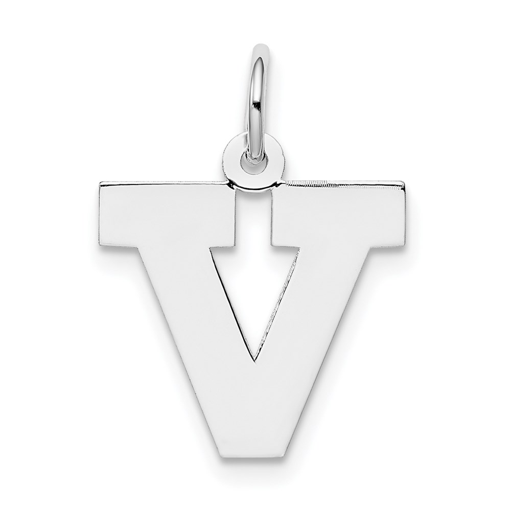 QC5095V.jpg Sterling Silver Rhodium-plated Block Letter V Initial Charm - Image 1