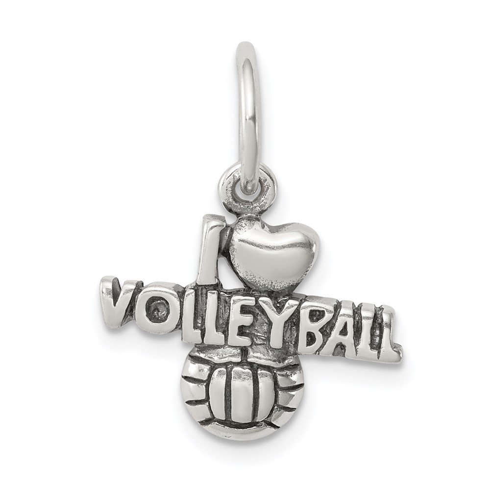 QC5096.jpg Sterling Silver Antique I (heart) Volleyball Charm - Image 1