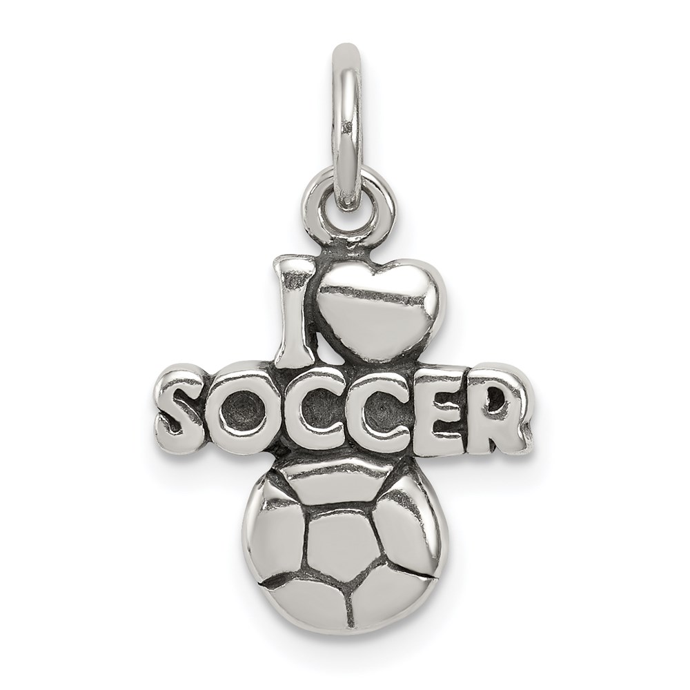 QC5134.jpg Sterling Silver Antique I (heart) Soccer Charm - Image 1