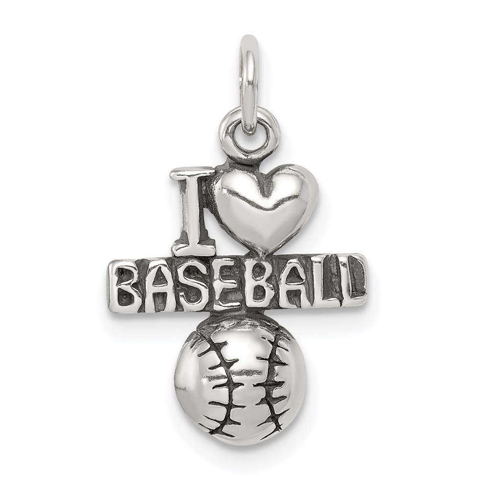 QC5138.jpg Sterling Silver Antique I (heart) Baseball Charm - Image 1