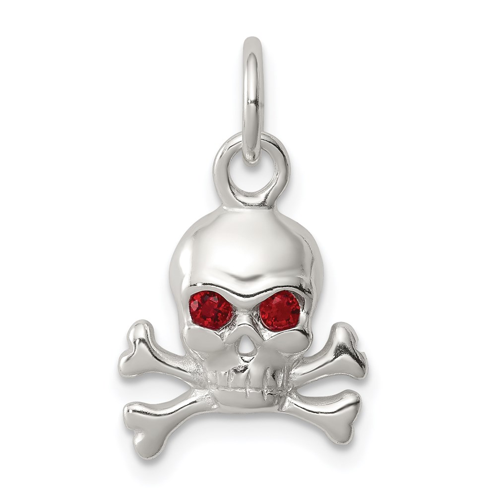 QC5153.jpg Sterling Silver Red CZ Skull Charm - Image 1