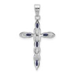 Sterling Silver Rhodium-plated Sapphire and Diamond Cross Pendant - Image 4