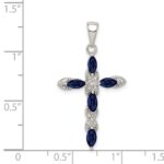 Sterling Silver Rhodium-plated Sapphire and Diamond Cross Pendant - Image 3