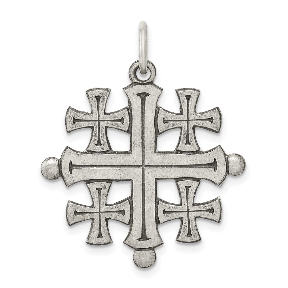 QC5272.jpg Sterling Silver Antiqued Jerusalem Cross Pendant - Image 1