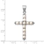 Sterling Silver Rhodium-platedFW Cultured Pearl Cross Pendant - Image 3