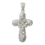Sterling Silver Rhodium-plated CZ Cross Pendant