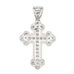 Sterling Silver Rhodium-plated CZ Budded Cross Pendant - Image 4