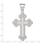 Sterling Silver Rhodium-plated CZ Budded Cross Pendant - Image 3