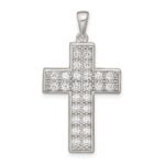 Sterling Silver Rhodium-plated CZ Latin Cross Pendant