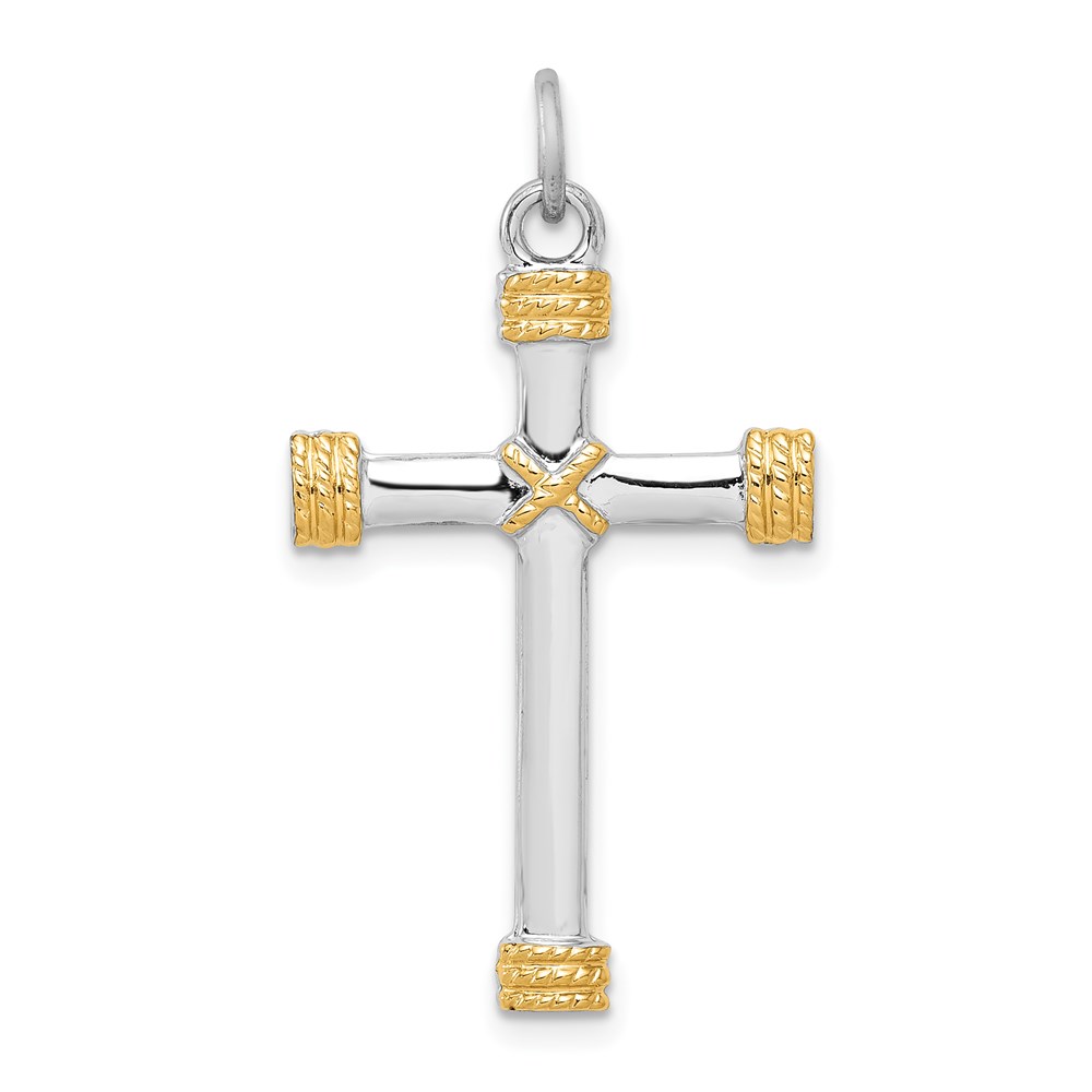 QC5386.jpg Sterling Silver Platinum-plated & 18k Gold-plated Rope Cross Pendant - Image 1