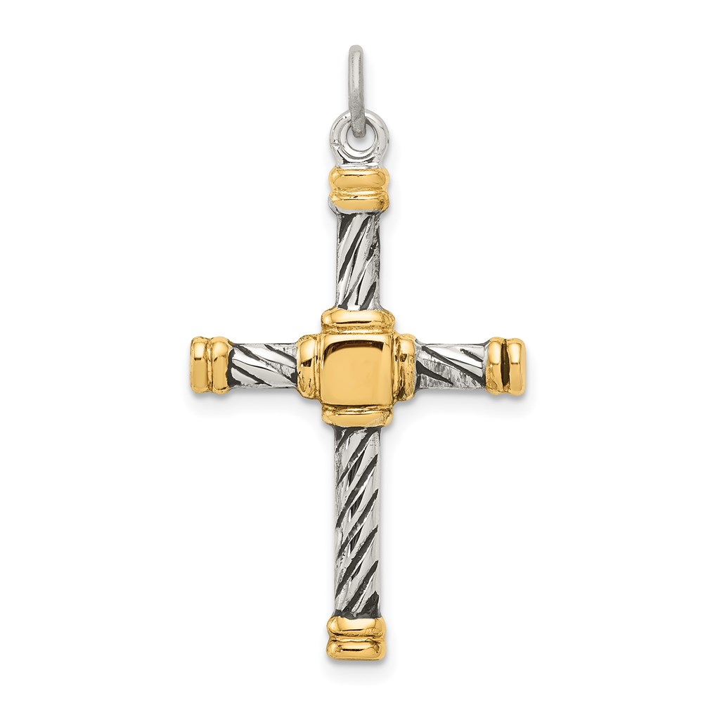 QC5387.jpg Sterling Silver Antiqued & 18k Gold - plated Cross Pendant - Image 1