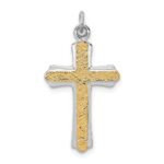 Sterling Silver Platinum-plated & 18k Gold-plated Cross Charm