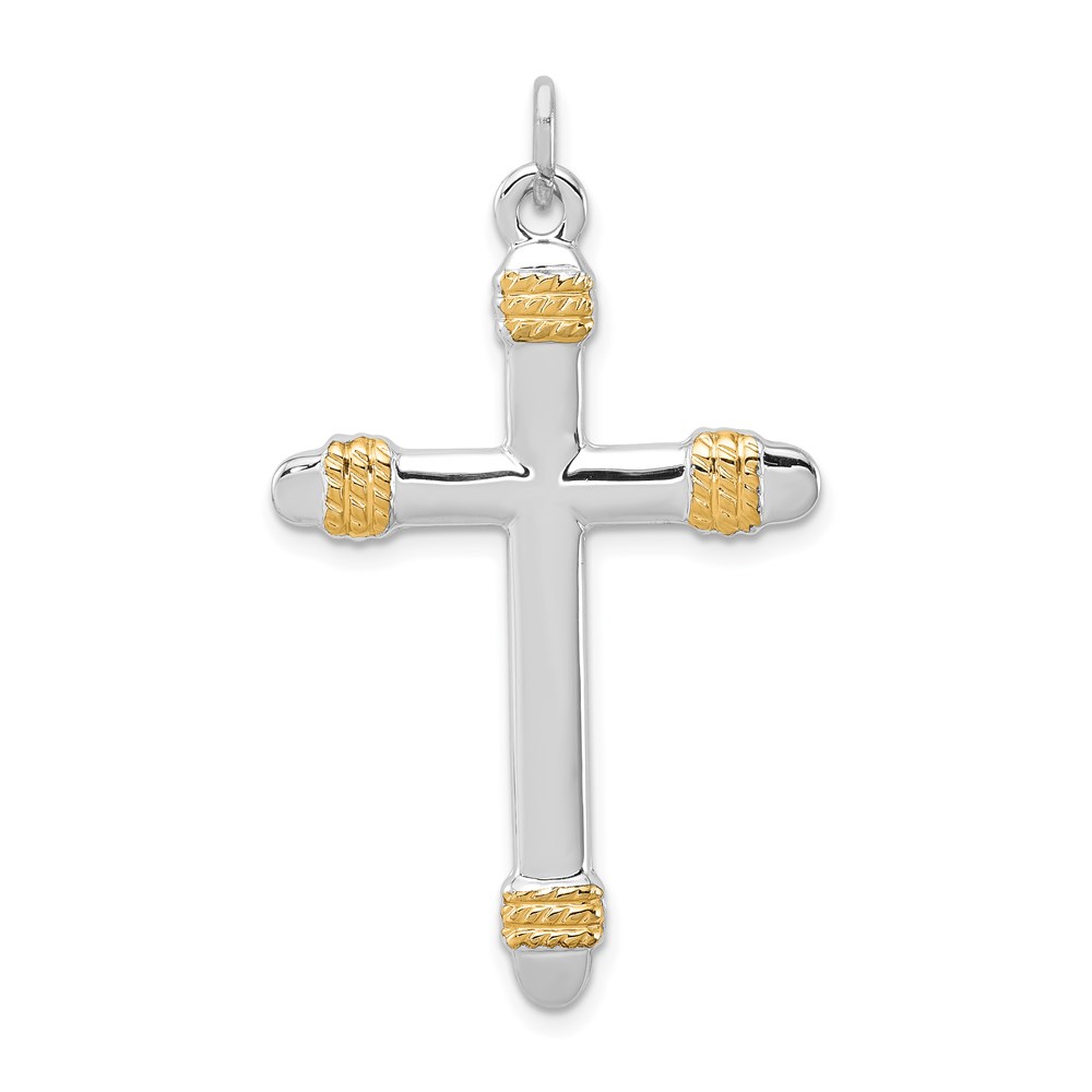 QC5398.jpg Sterling Silver Platinum-plated & 18k Gold-plated Rope Cross Pendant - Image 1