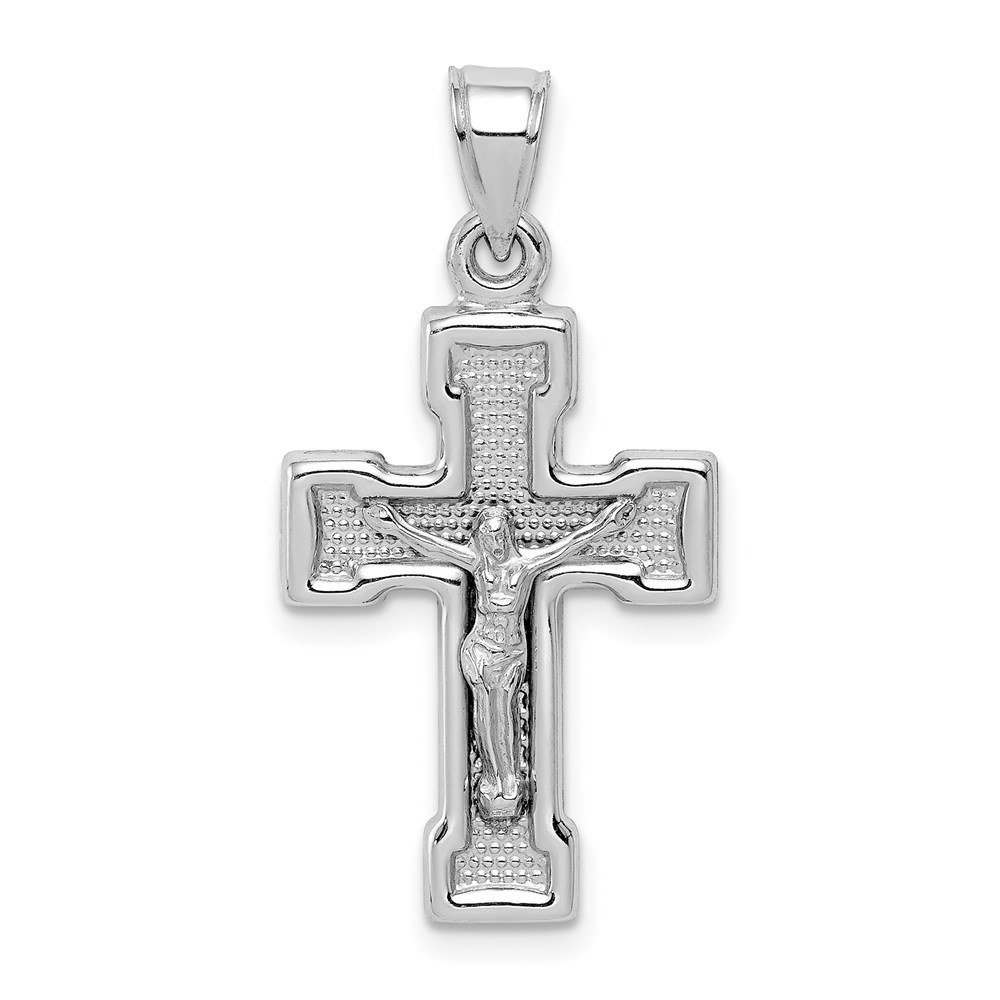 QC5405.jpg Sterling Silver Rhodium-plated Hollow Latin Crucifix Pendant - Image 1