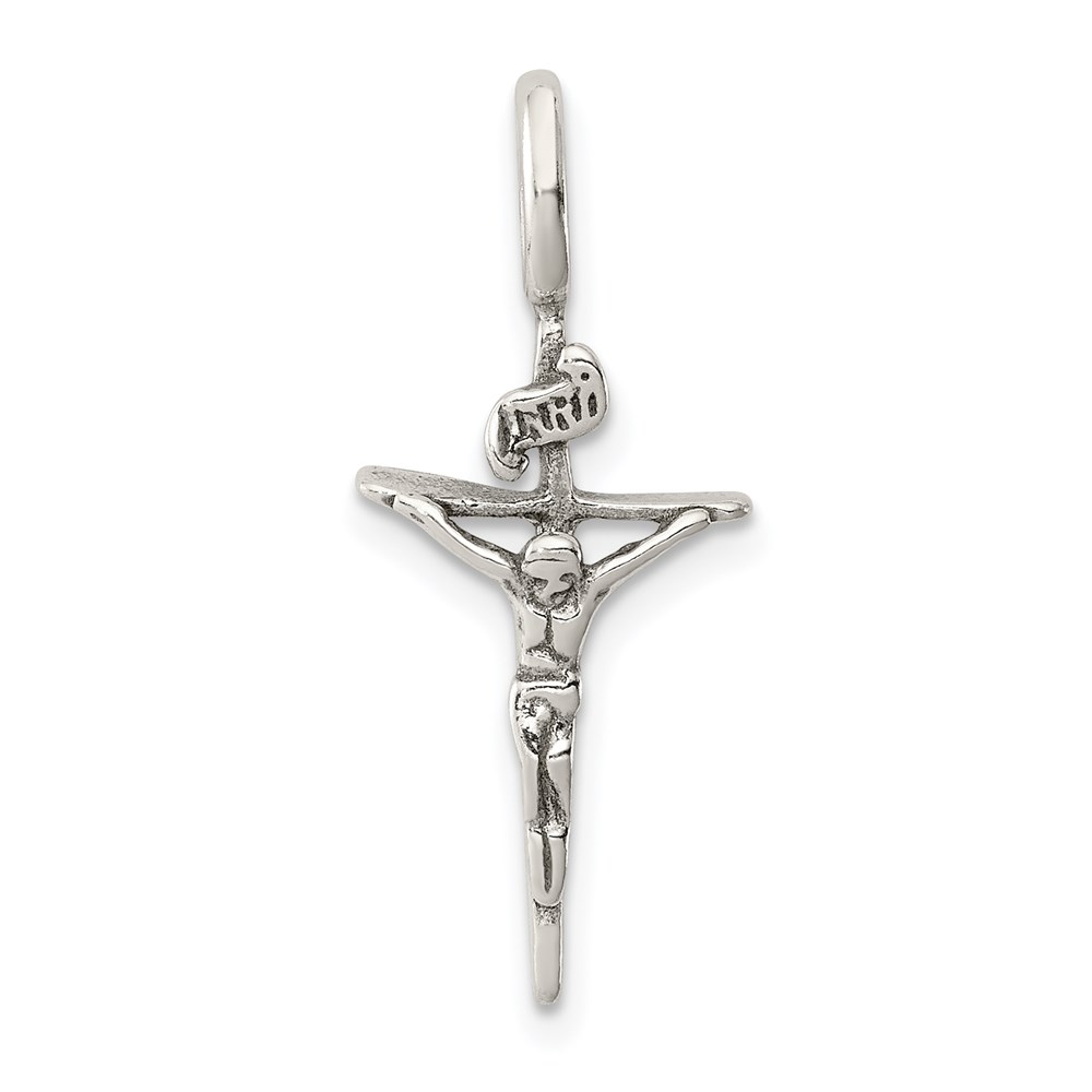 QC5411.jpg Sterling Silver Antiqued INRI Crucifix Pendant - Image 1