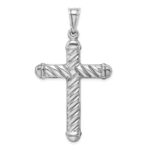 Sterling Silver Rhodium-plated Hollow Cross Pendant - Image 4