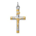 Sterling Silver Platinum-plated & 18k Gold-plated Crucifix Pendant