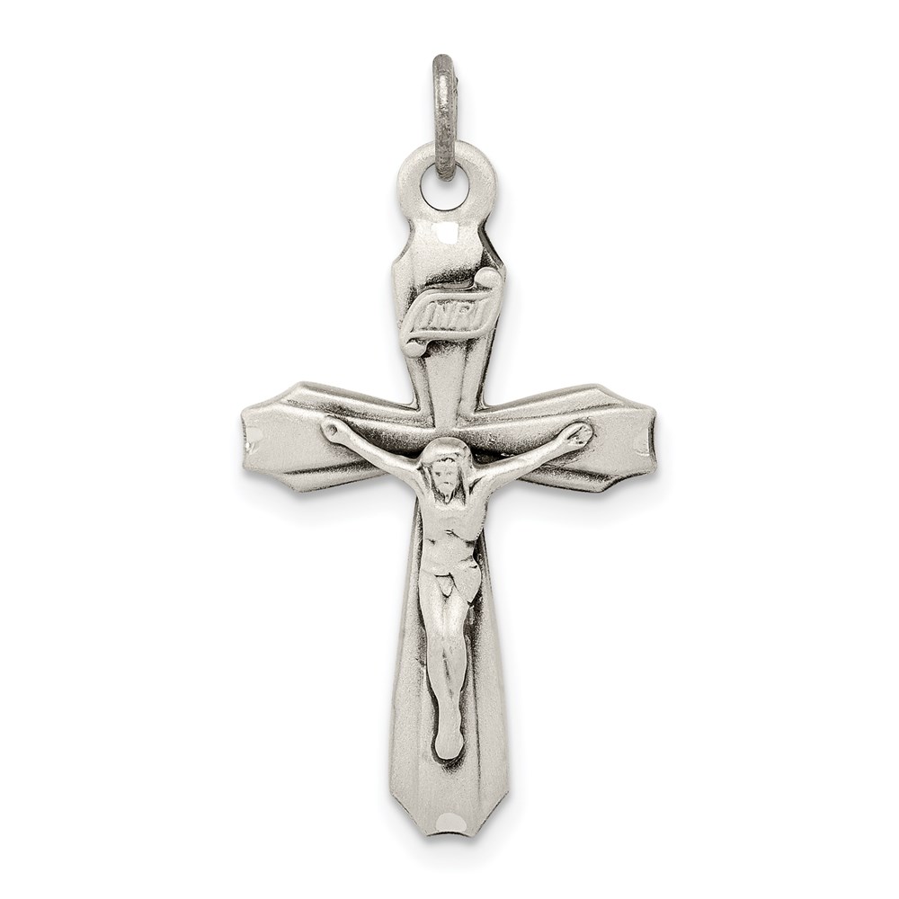 QC5437.jpg Sterling Silver Antiqued INRI Crucifix Pendant - Image 1