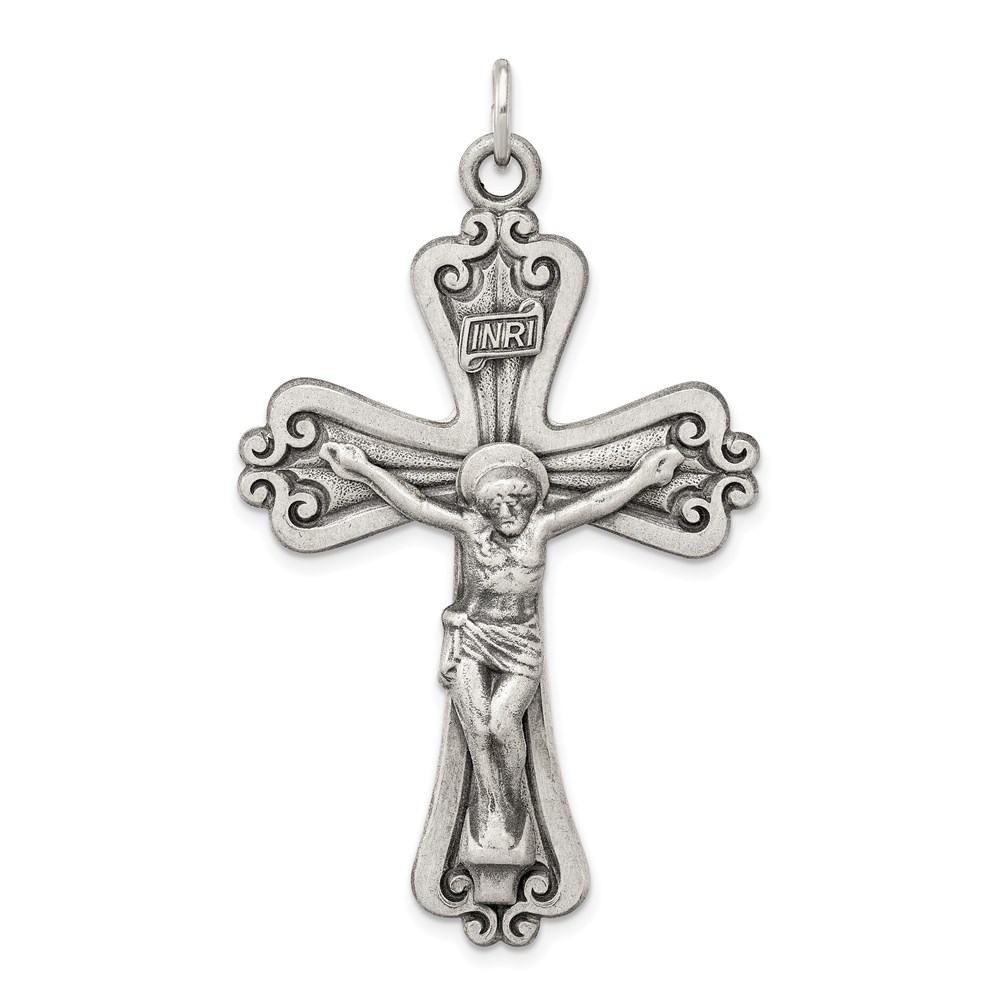 QC5445.jpg Sterling Silver Antiqued INRI Crucifix Pendant - Image 1