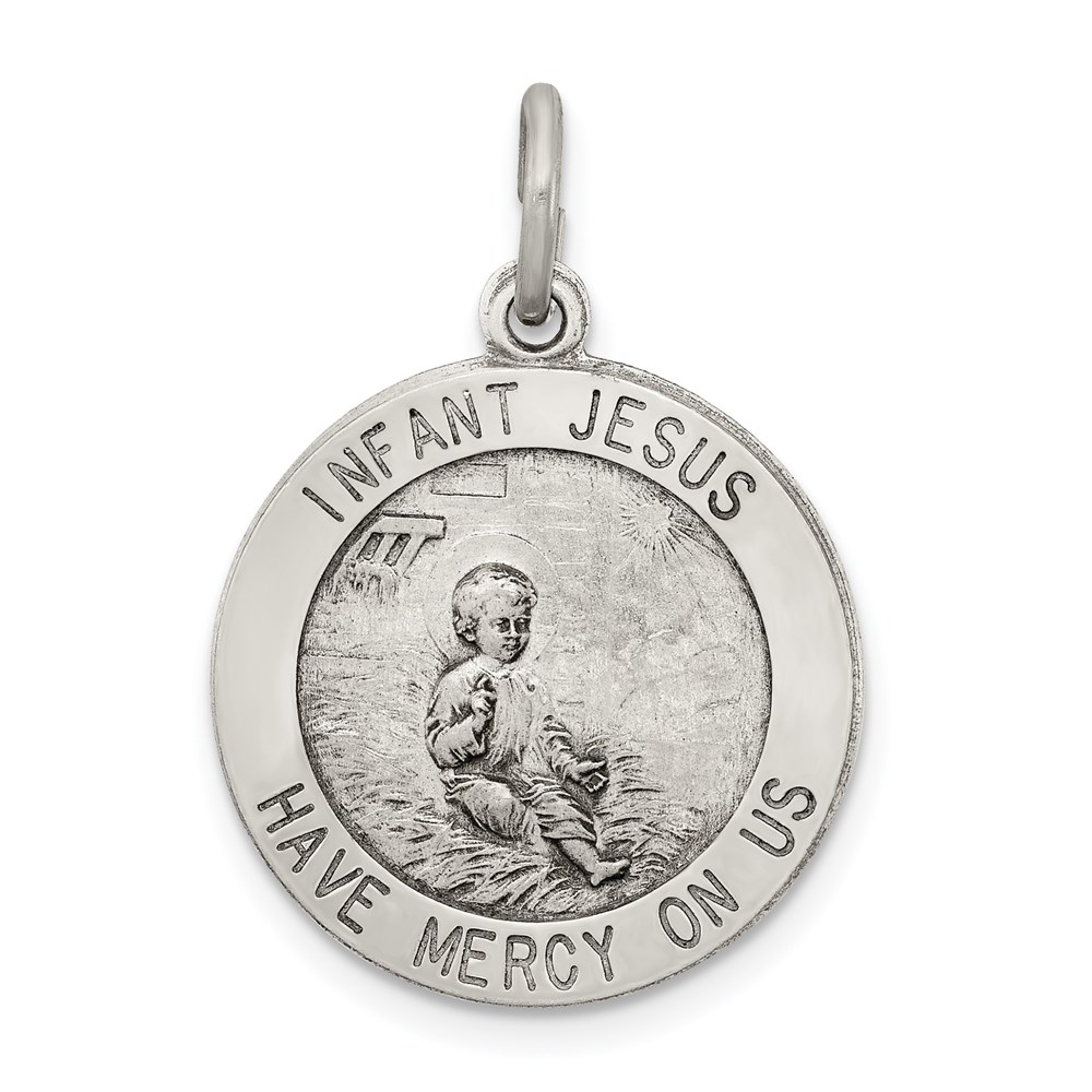 QC5479.jpg Sterling Silver Antiqued Infant Jesus Medal - Image 1