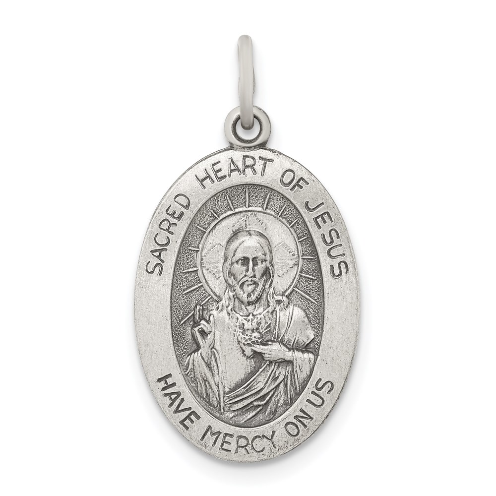 QC5481.jpg Sterling Silver Antiqued Sacred Heart of Jesus Medal - Image 1