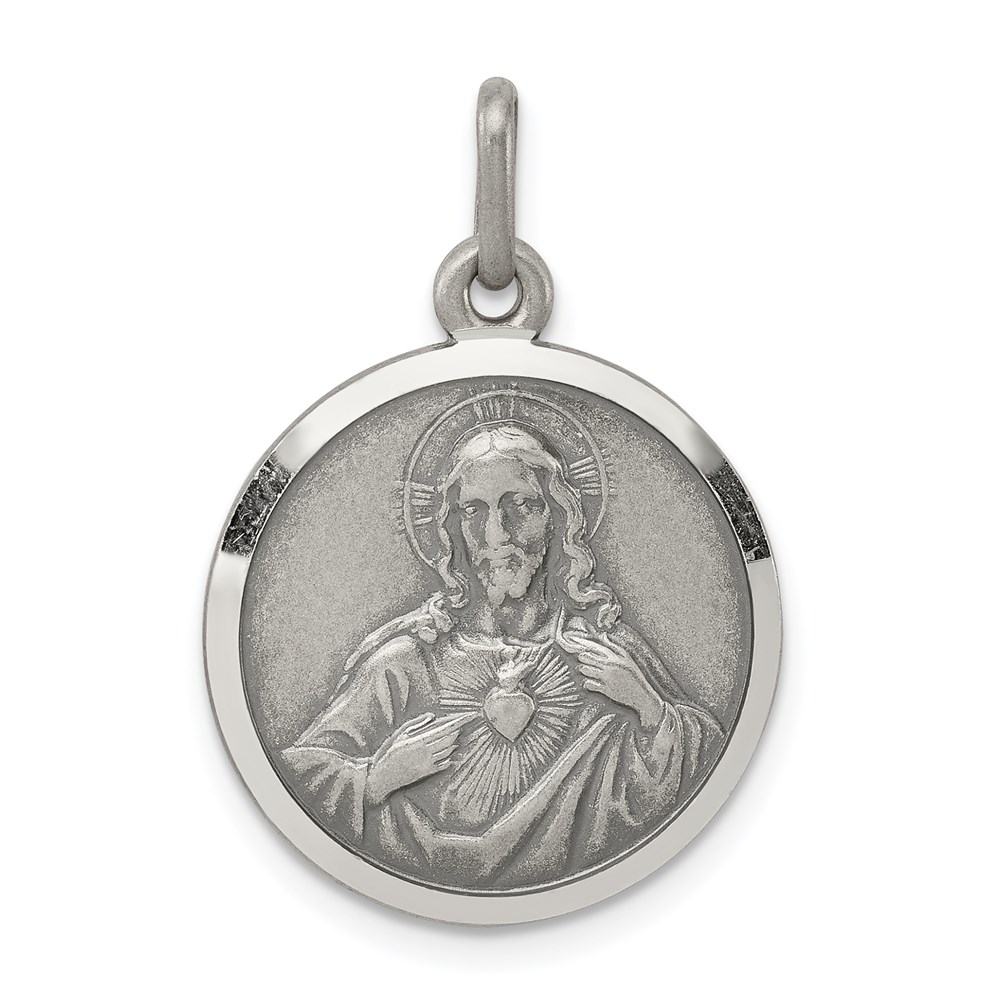 QC5483.jpg Sterling Silver Antiqued Sacred Heart of Jesus Medal - Image 1