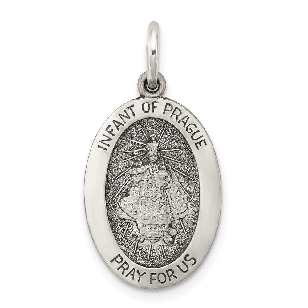 QC5491.jpg Sterling Silver Antiqued Infant of Prague Medal - Image 1