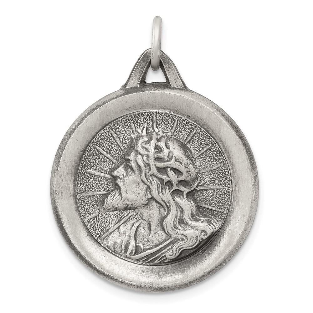 QC5499.jpg Sterling Silver Antiqued Jesus Medal - Image 1