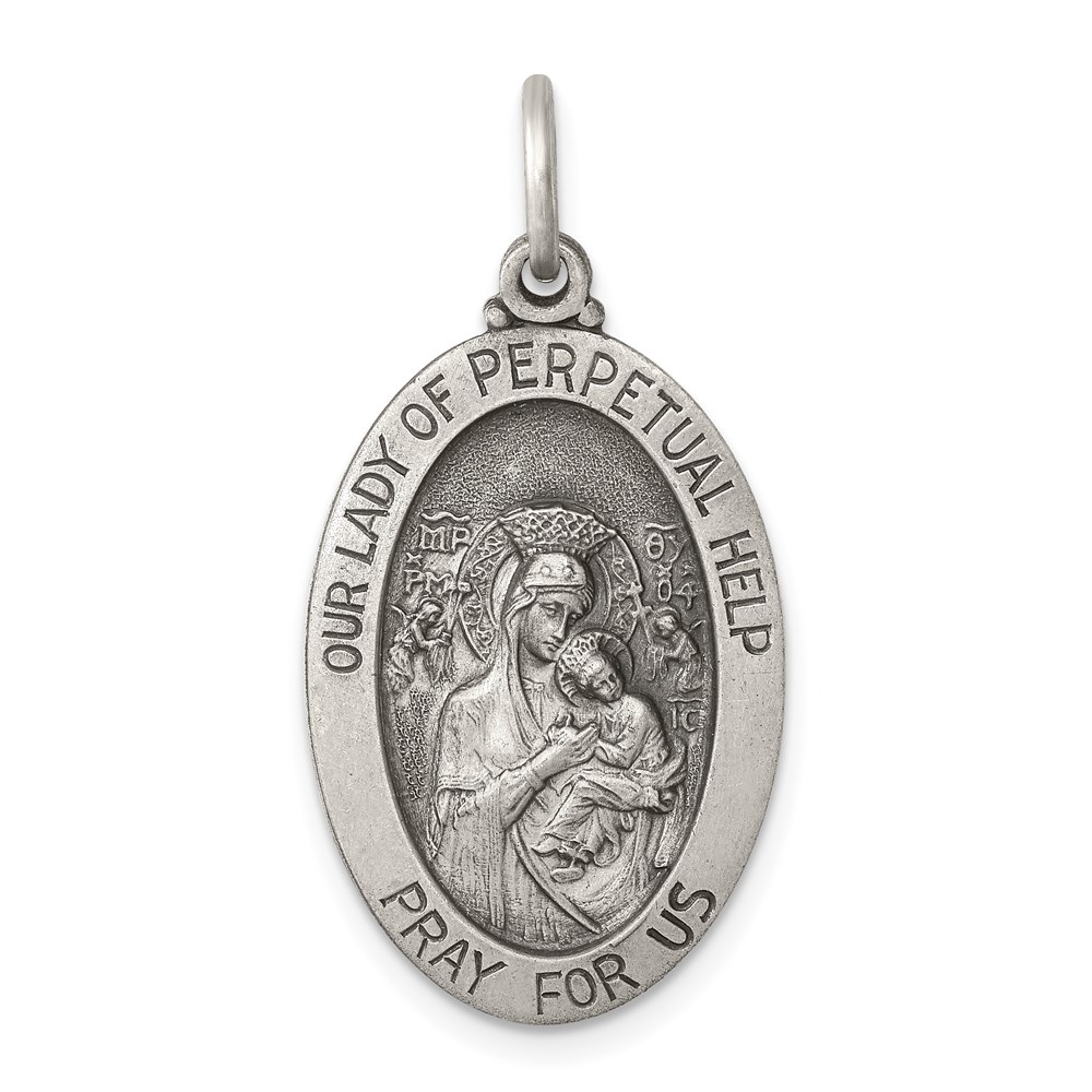 QC5577.jpg Sterling Silver Antiqued Our Lady of Perpetual Help Medal - Image 1