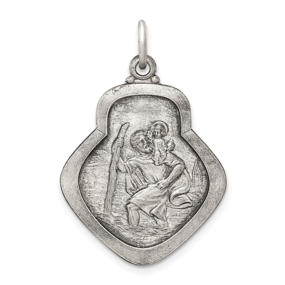 QC5600.jpg Sterling Silver Antiqued Saint Christopher Medal - Image 1