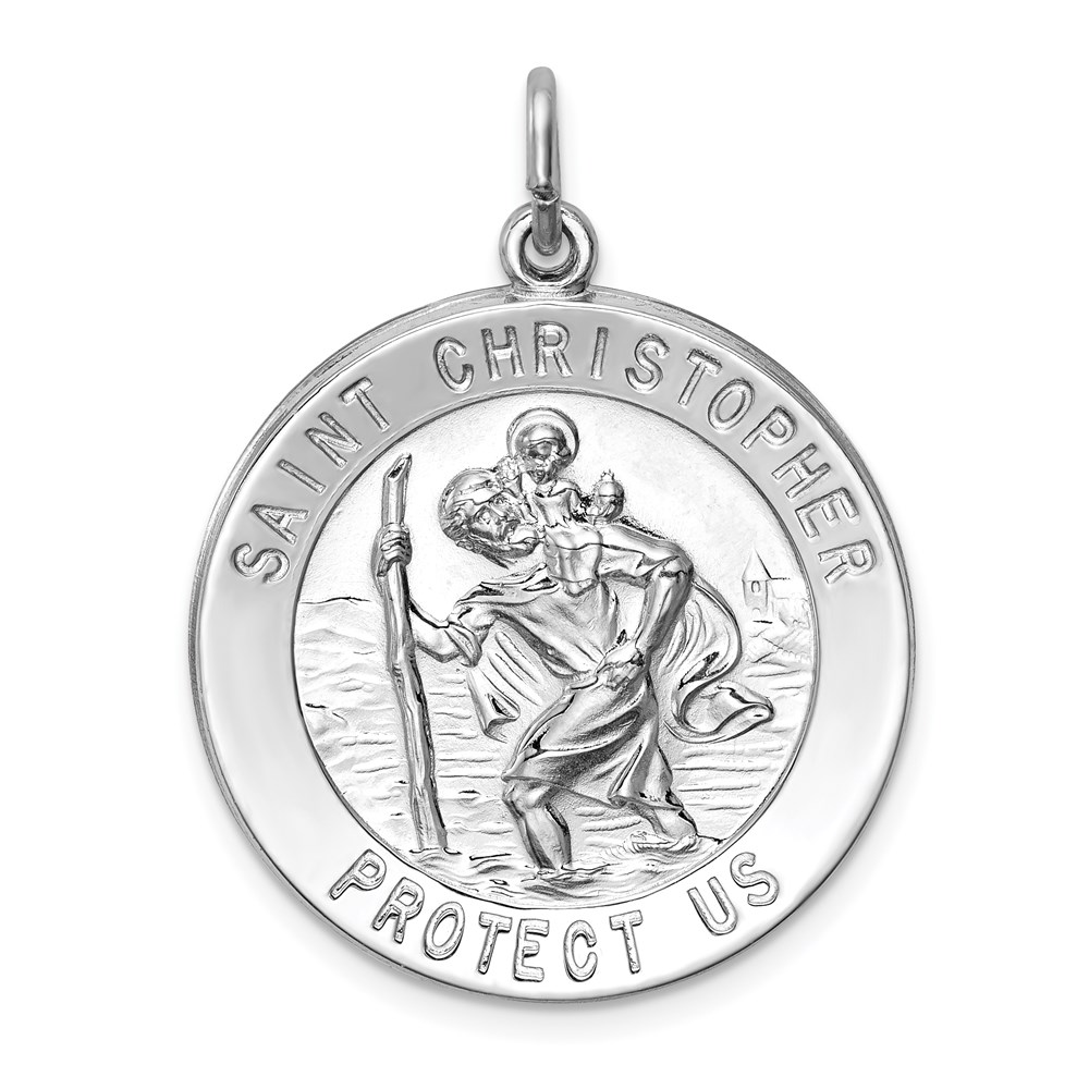 QC5614.jpg Sterling Silver Rhodium-plated Saint Christopher Medal - Image 1