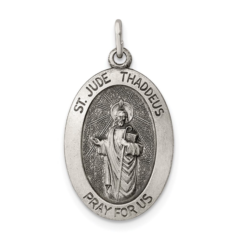 QC5692.jpg Sterling Silver Antiqued Saint Jude Thaddeus Medal - Image 1