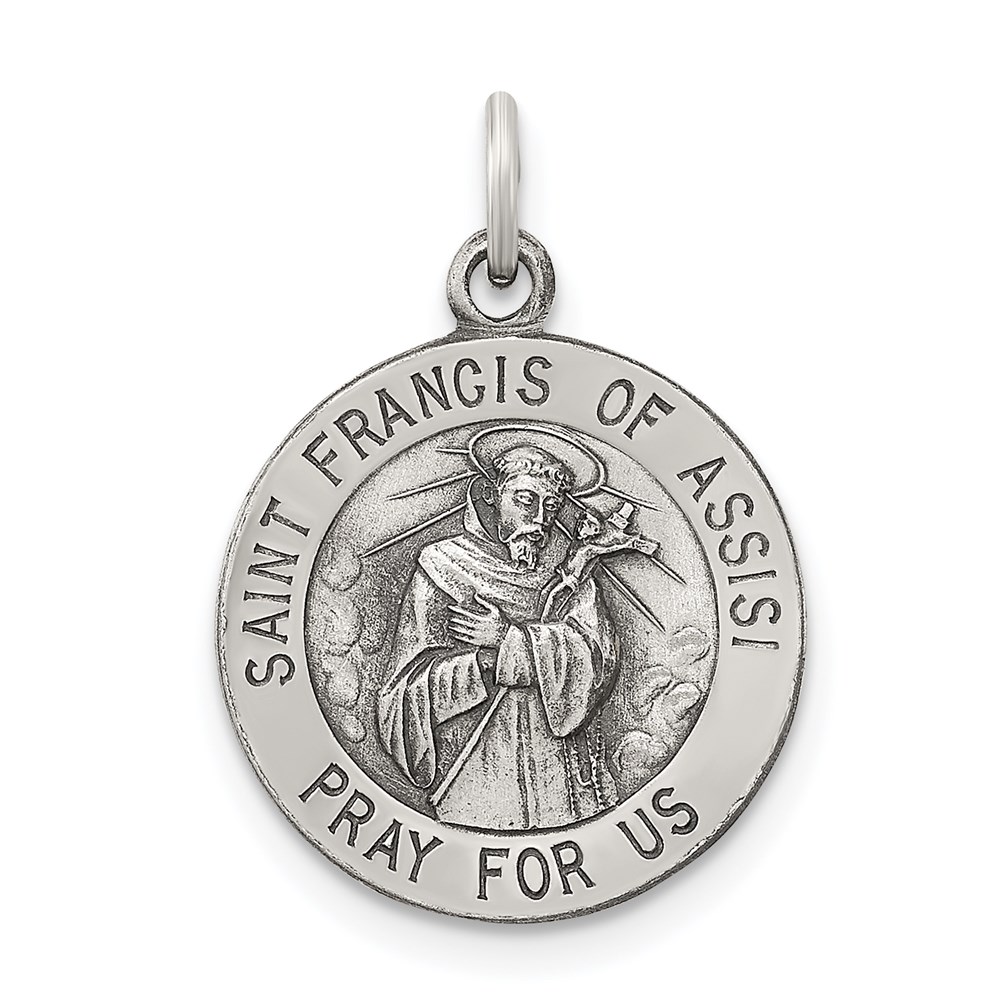 QC5726.jpg Sterling Silver Antiqued Saint Francis of Assisi Medal - Image 1