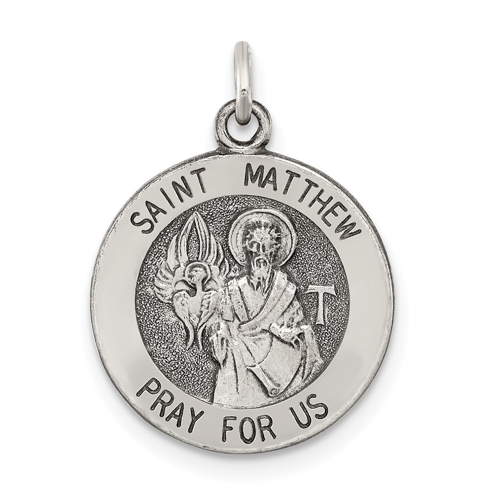 QC5741.jpg Sterling Silver Antiqued Saint Matthew Medal - Image 1