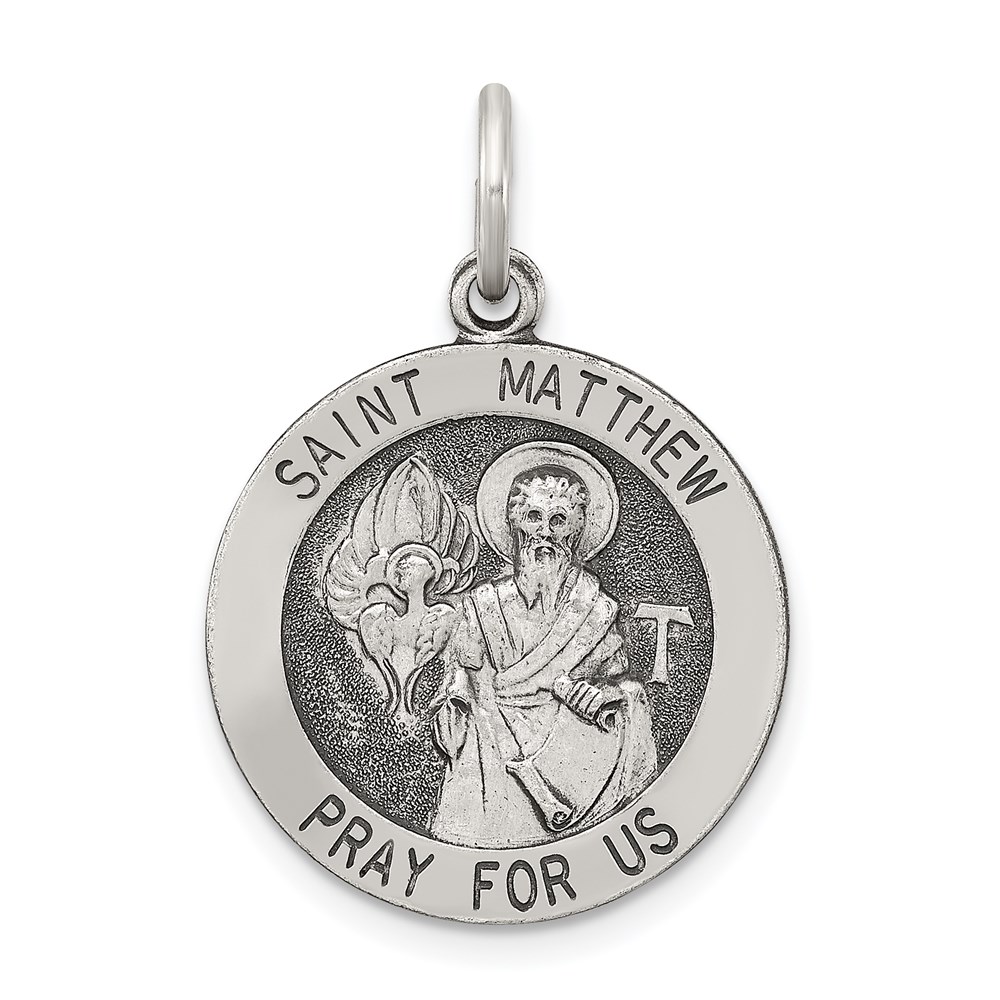 QC5743.jpg Sterling Silver Antiqued Saint Matthew Medal - Image 1