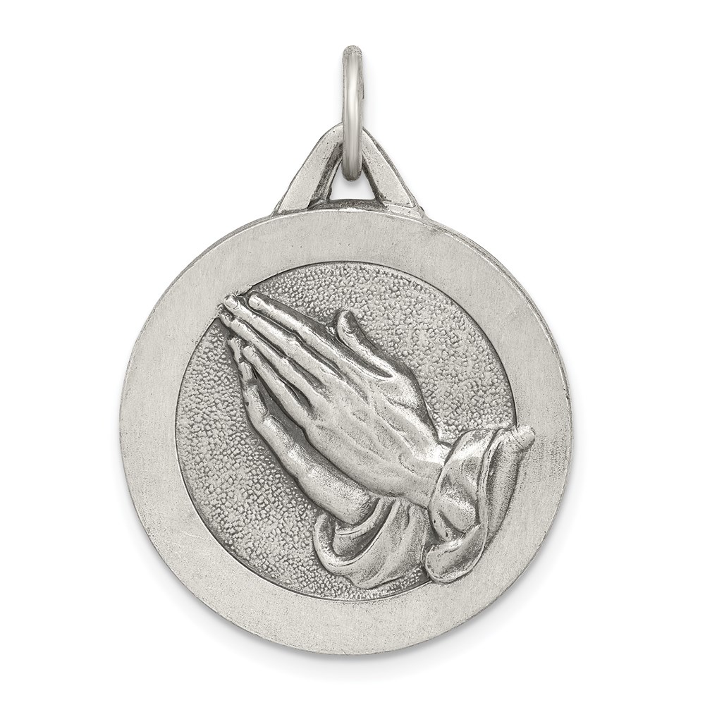 QC5801.jpg Sterling Silver Antiqued Praying Hands Pendant - Image 1