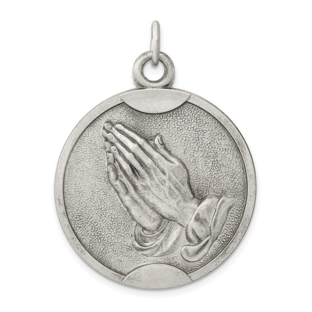 QC5802.jpg Sterling Silver Antiqued Praying Hands Pendant - Image 1