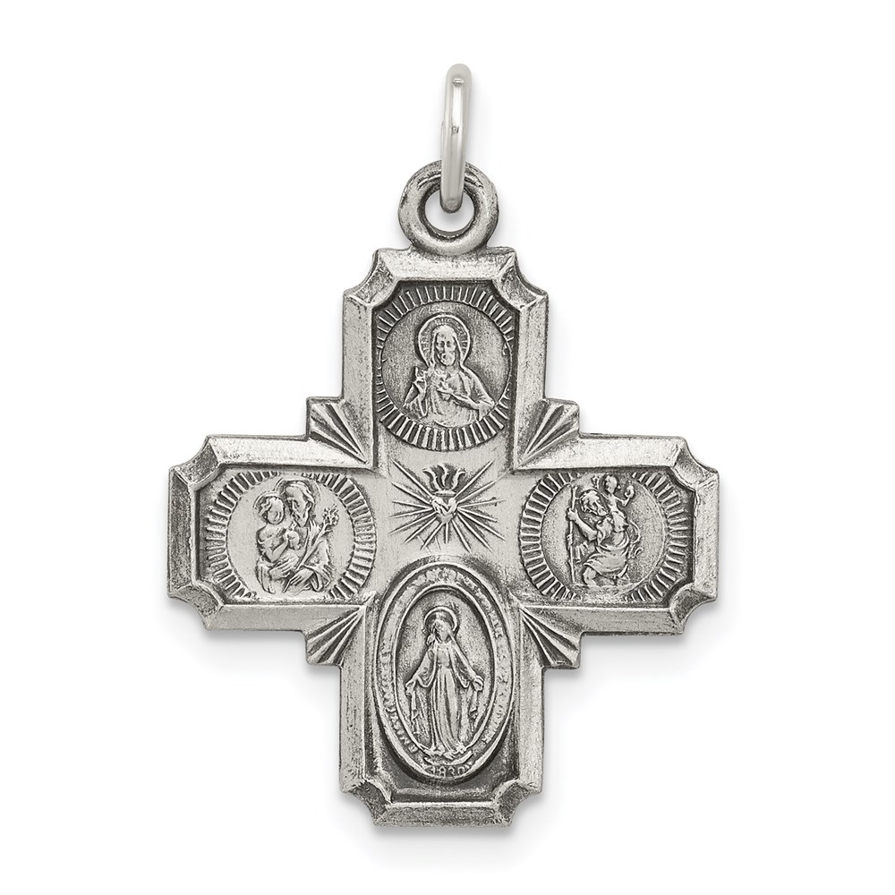 QC5806.jpg Sterling Silver Antiqued Reversible 4-way Medal - Image 1