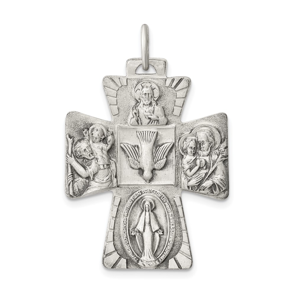QC5808.jpg Sterling Silver Antiqued Reversible 4-way Medal - Image 1